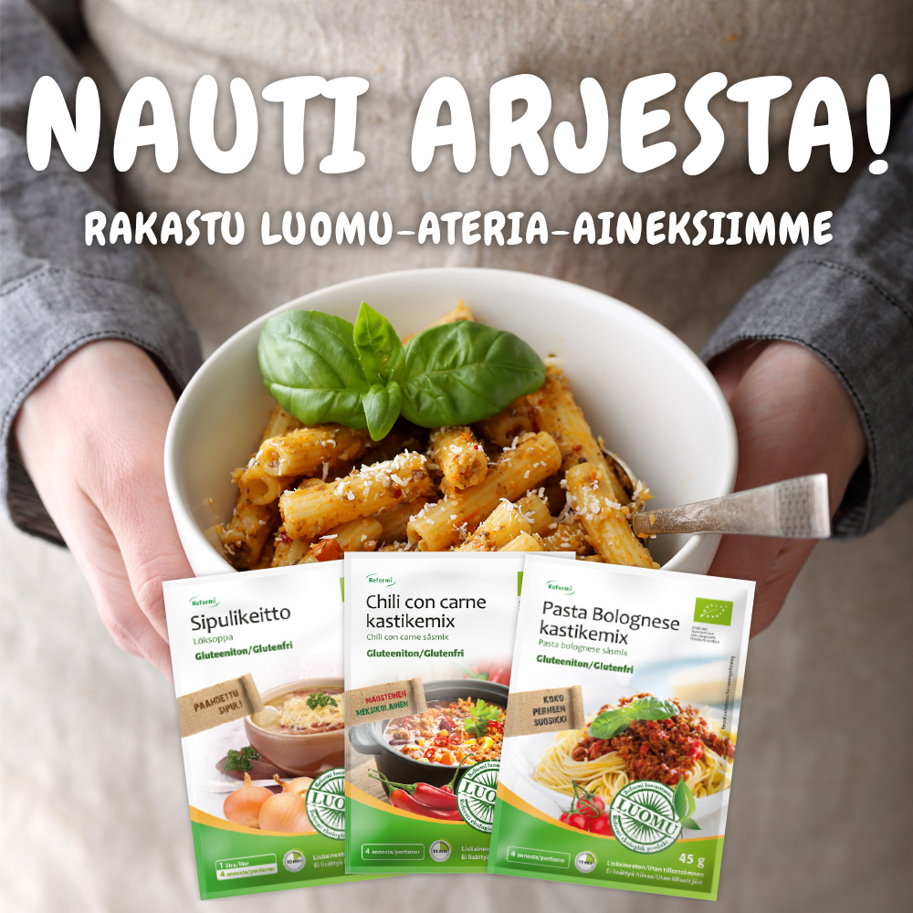 Reformi Luomu Gluteeniton Nauti Arjesta! Rakastu Luomu-ateria-aineksiimme